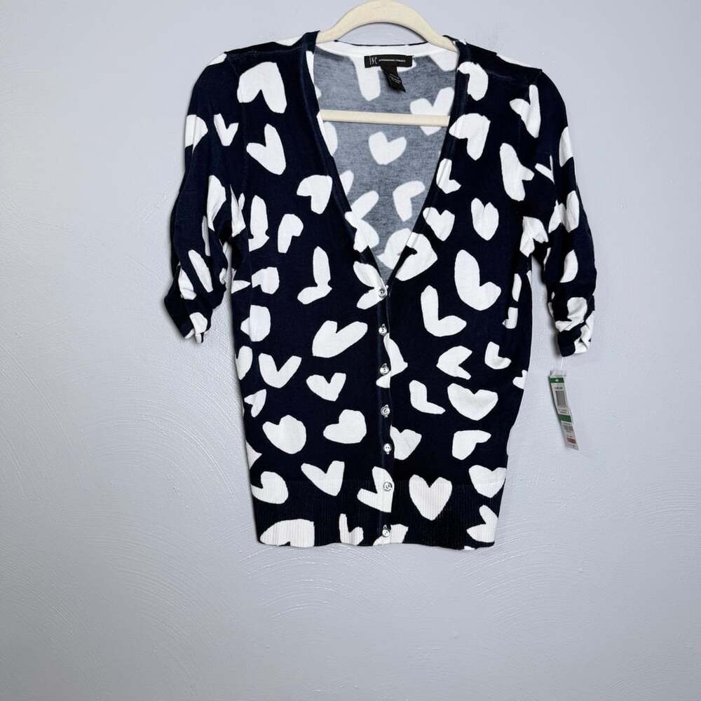 INC International Concepts Cardigan Size L Heart Pattern Cozy